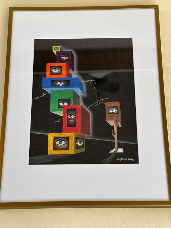 Douglas Johnson 1963 EYES Original Gouache Painting Framed/Matted 16.5" x 12.5" gallery