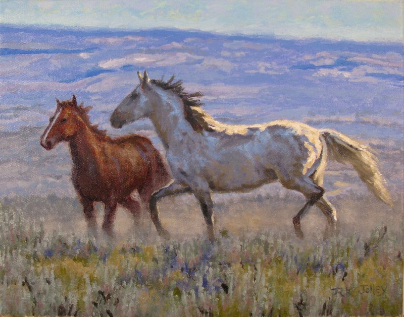 R.K. Jolley original impressionist oil painting horses western art equine