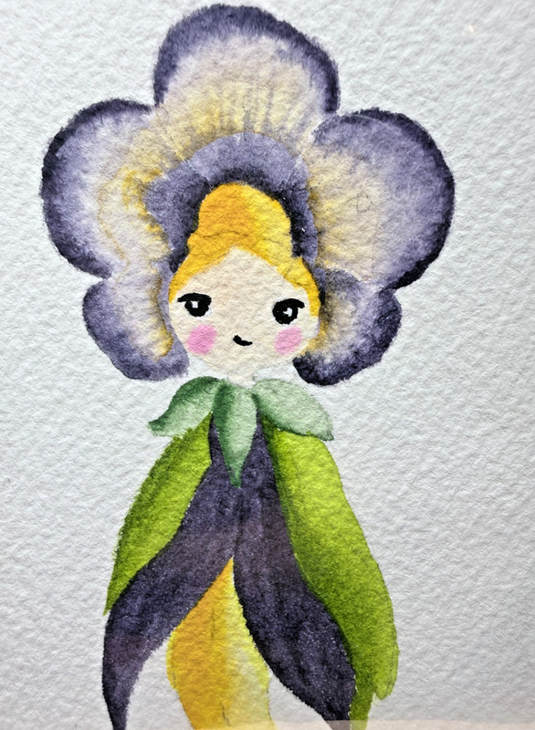 ACEO Original OOAK Signed (Not a Print) «Pansy Girl» Flower Spirit # 2 Fairy