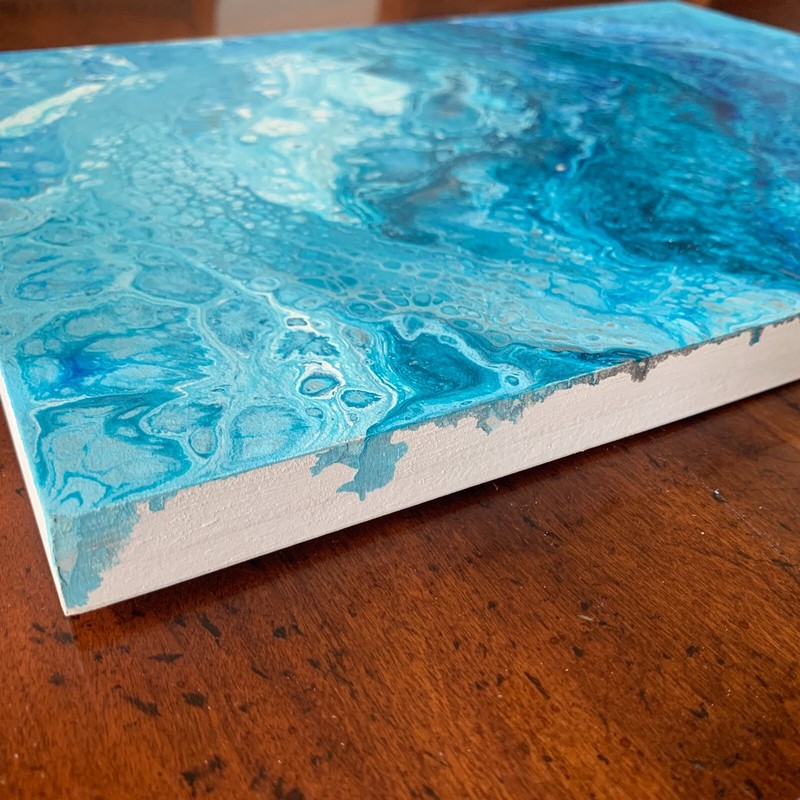 Original Abstract Art on Wood Ocean Calm Blue Home Decor Poured Acrylic #49 gallery