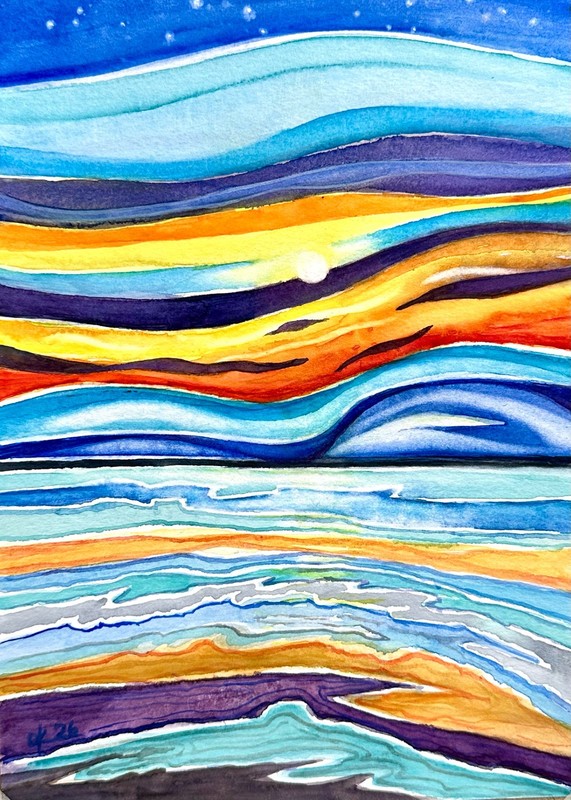 Abstract Seascape Painting, Colorful Ocean Sunset Art, Modern Coastal Wall Decor