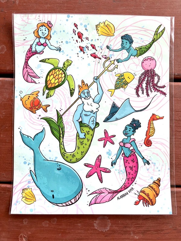 Original Under The Sea Print By Alannah Dyer- 8x10 in. Mermaid Fish Pattern gallery