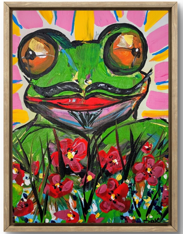 Funny Mustach Frog 9×12 Canvas Original Art Expressionism Abstract Amphibian