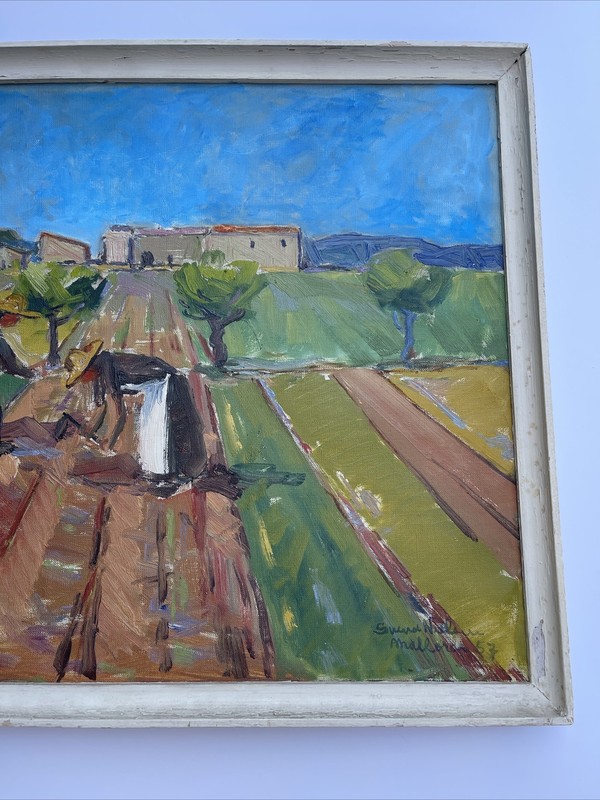 ANTIQUE Farm Farming Painting Impressionism Modernism 1950’s Mid Century Oil gallery