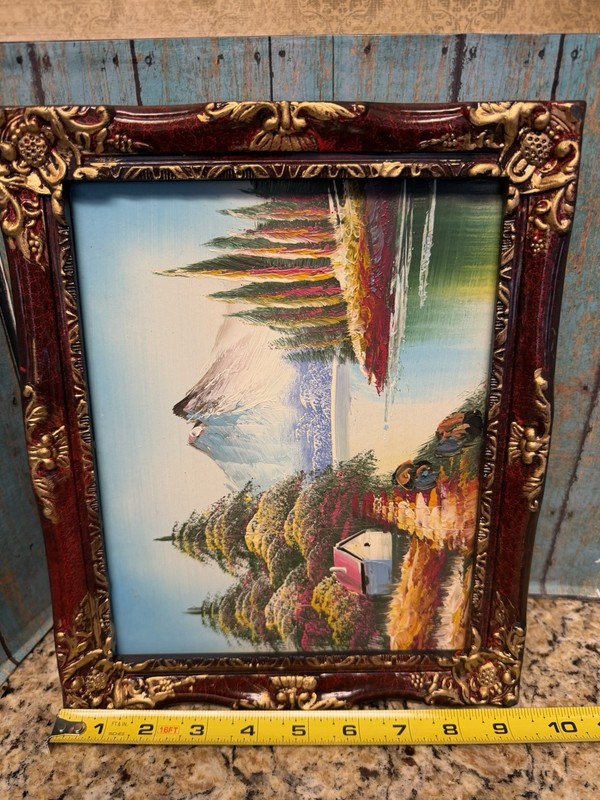 Vintage Beautiful Original Oil Painting Ornate Plastic Frame 11“ X 9” gallery