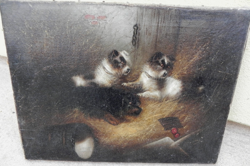 Armfield 1817-1896 painting terriers in barn setting famous English dog artist