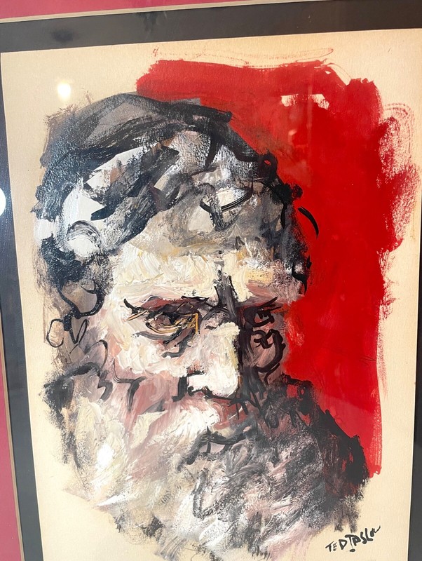 vintage original Ted Jaslow Bold Expressionist Rabbi, Judaica oil painting art gallery