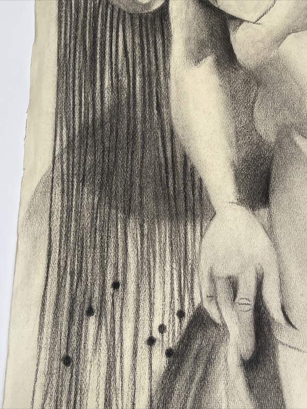 ANTIQUE DRAWING PORTRAIT MID CENTURY 36 INCH CUBISM LARGE WALTER COHEN JR NUDE gallery