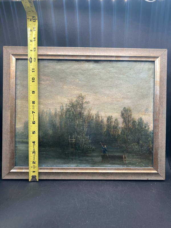 Antique French Barbizon Style Oil Painting, Framed gallery
