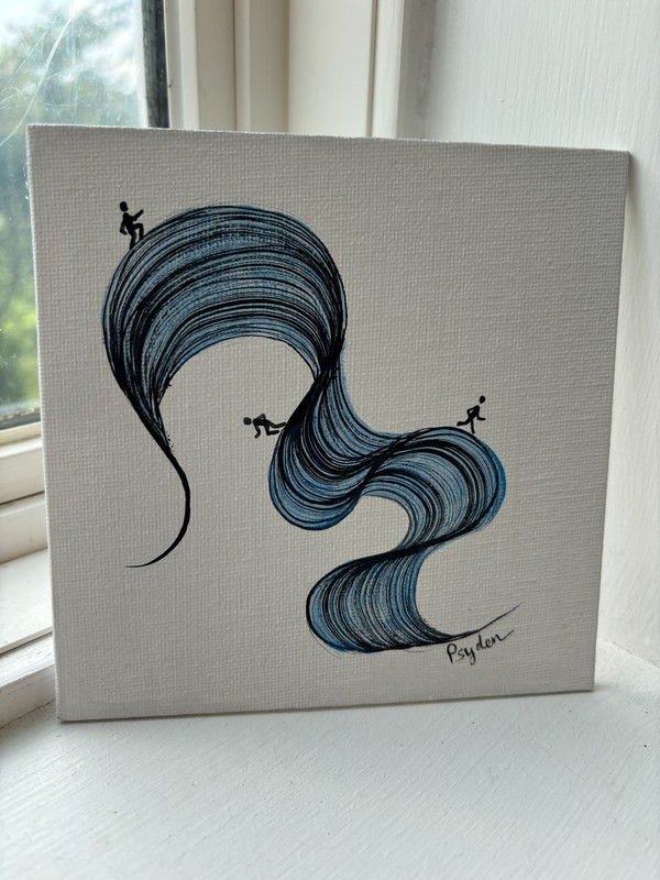 Original Abstract Flowing Line Art Painting Acrylic 5×5 Canvas