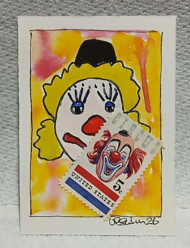 Giftable Collectible Naïve Outsider Clown Postal Whimsy — OOAK ACEO Watercolor