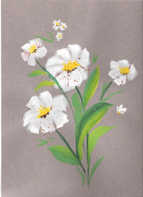 ART FLORAL DESIGN PAINTING GOAUCHE FLOWER WHITE GREEN MINIMALIST GREY