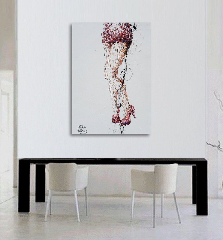 Female Sexy legs painting 40", woman figure, red skirt with red high heels gallery
