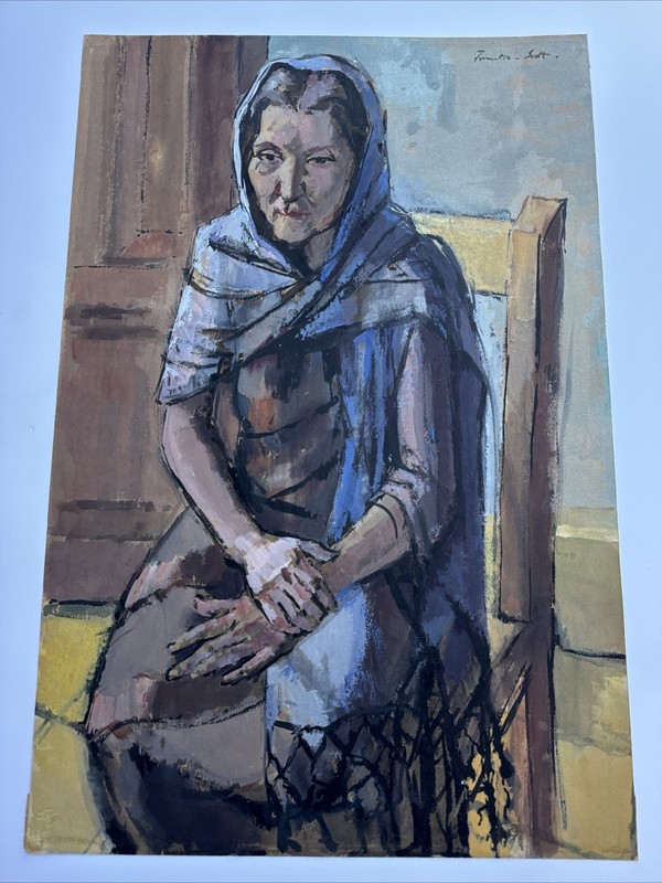 VINTAGE IMPRESSIONIST PAINTING PORTRAIT WOMAN WOMEN JONATHAN SCOTT LISTED LARGE