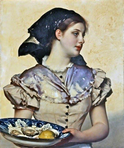 Carl Gussow The oyster girl Hand painted – Nice Oil painting female portraits
