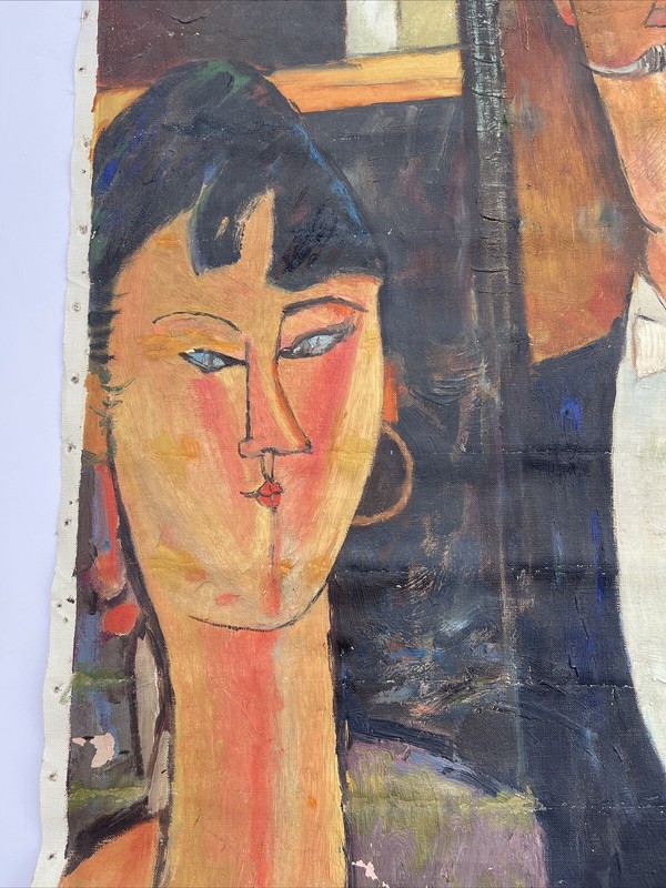 MID CENTURY PAINTING PORTRAIT BRIDE GROOM AFTER MODIGLIANI OLD MOVIE PROP RARE gallery