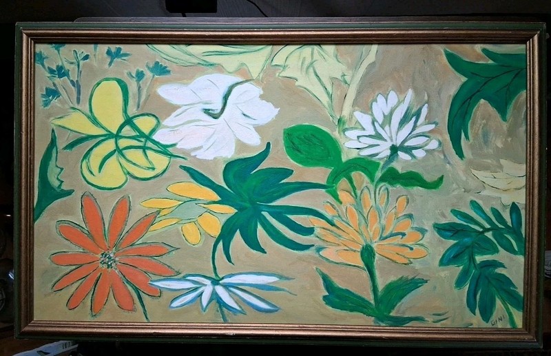 Floral Acrylic On Canvas Signed Gini Framed 16″ H X 24″ W
