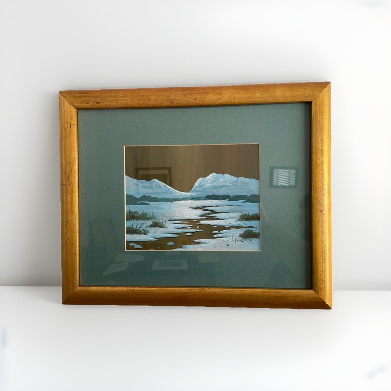 Asa Battles 1983 Acrylic Painting Snowy Mountain Stream Signed Framed