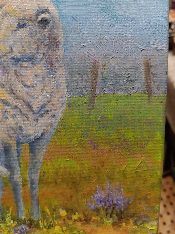 Vintage Small Oil Painting Signed Ann Anspach Sheep & Lamb Decor Cottagecore gallery