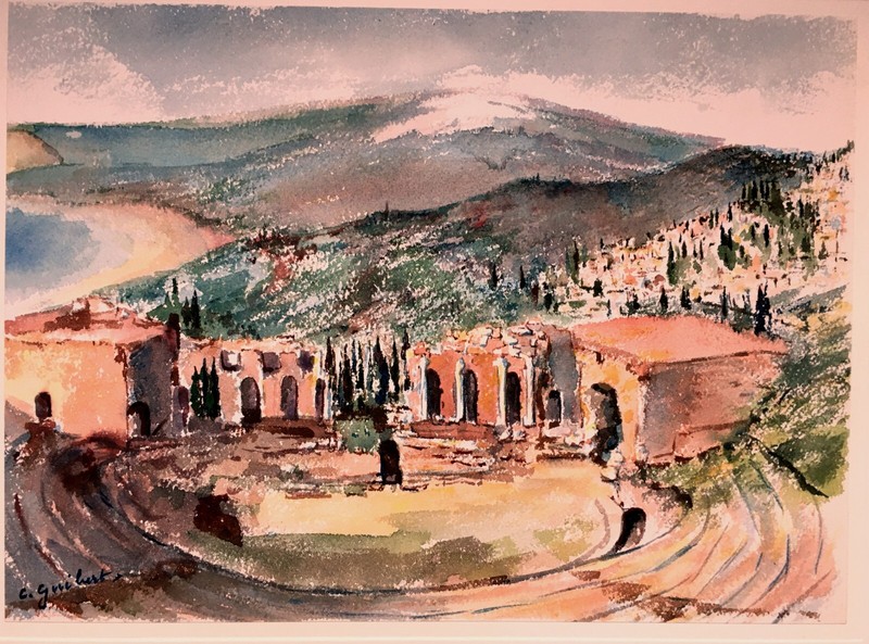 France 20th c: The Ancient Theater by the Sea, Fine W/C, Listed Female Artist gallery
