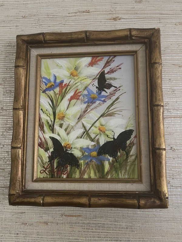 Vintage Floral Art Piece Feature Butterflies And Daisies