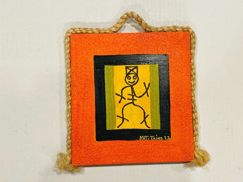 Handmade Dominican Republic Taino Hieroglyph Painting on Wood with Rope Hanger