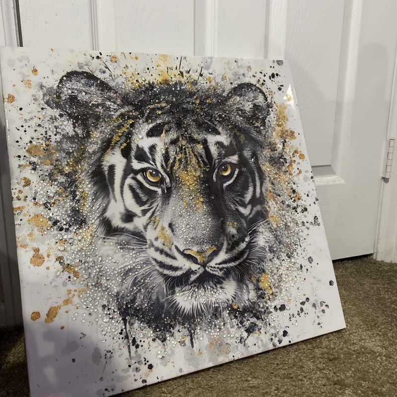 Tiger Face Realism Canvas Painting, Unframed Single Piece Wildlife Wall Art