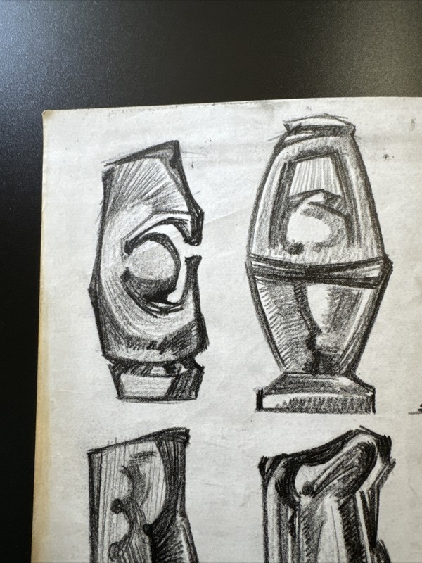 HENRY MOORE STYLE DRAWING UNSIGNED SCULPTURE STUDY ABSTRACT STATUE CUBISM 1960 gallery