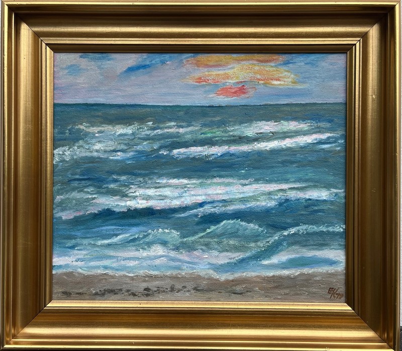 Impressionist Evening Seascape Oil Painting, Framed, Signed, Original 1990-1999