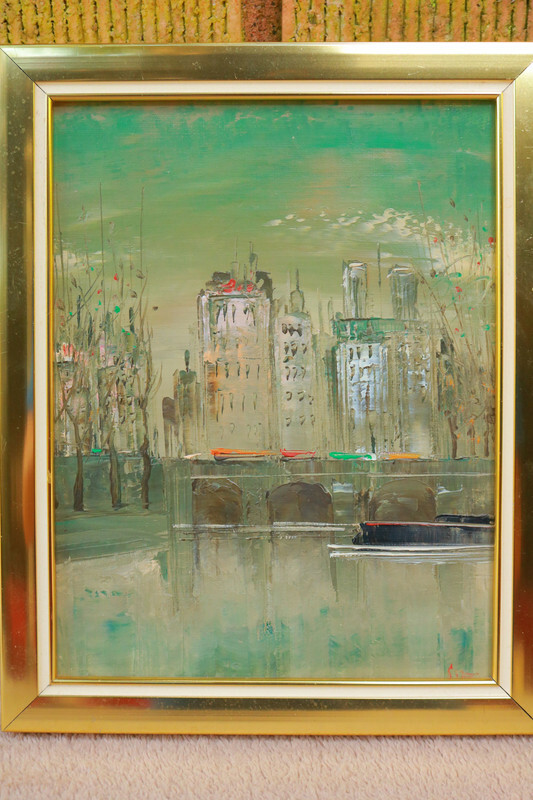 Modern City Scene Oil Painting Beautiful Gift Boat Buildings Estate River WOW YW gallery
