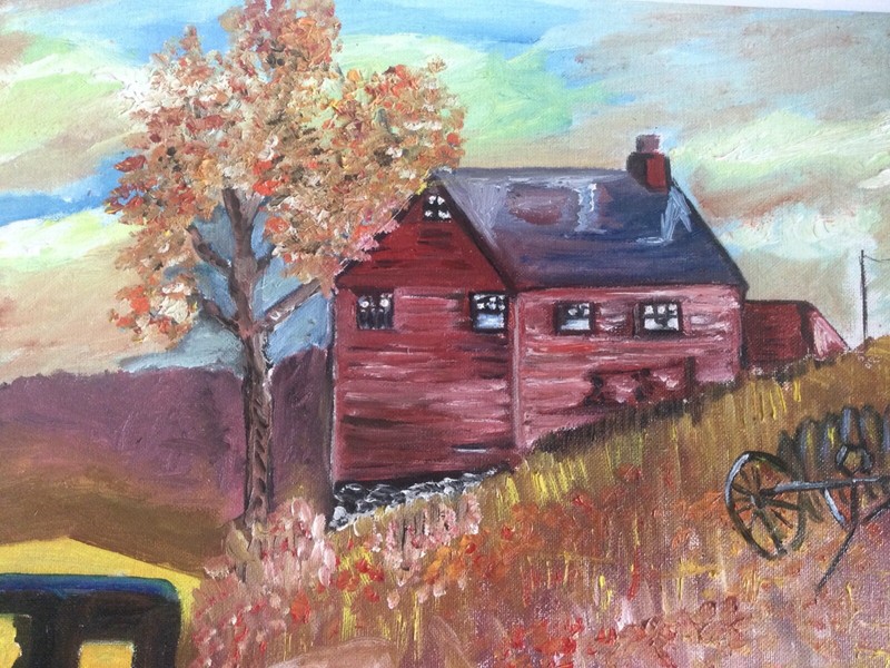 Vintage Original Oil Signed - Horse Carraige Old Homestead - Maine Estate gallery