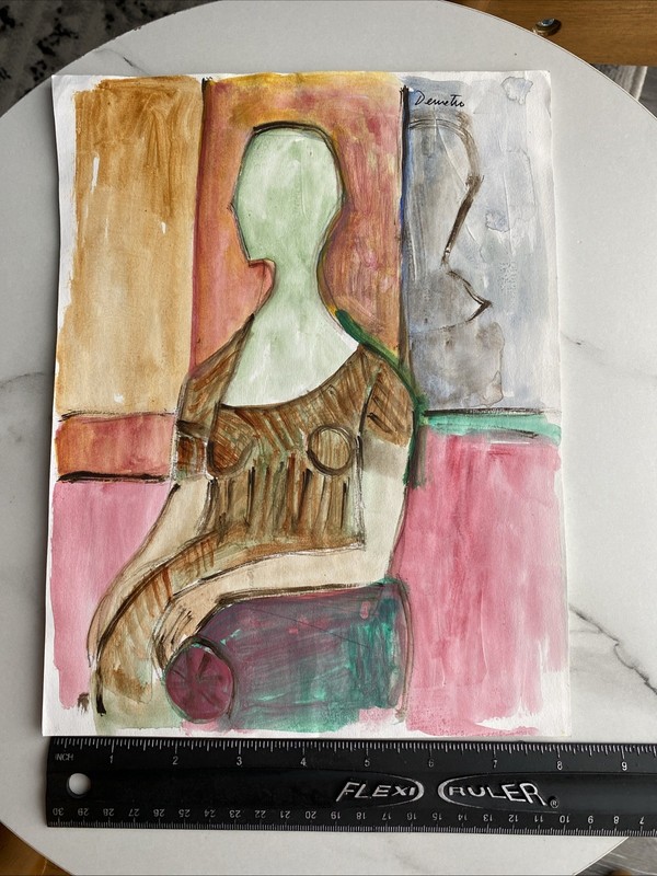 Cubism Portrait By Listed Washington DC Artist Ron Demetro , Acrylic 10.5×8