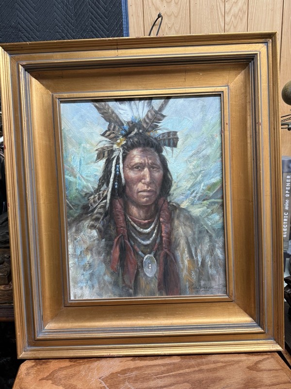 Lovely Original Mark Martensen Oil On Canvas Painting Native American Chief Fine