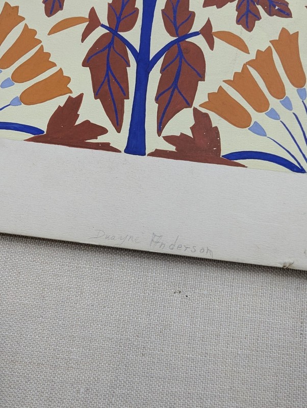 Vtg 30's Wallpaper Floor Tile Hand Painted Samples Autumn Leafs Flowers Art Deco gallery