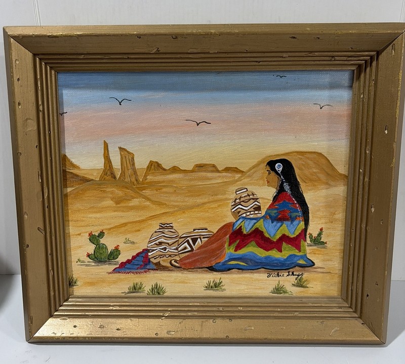 Painting Based On Diane Martin “Navajo Woman With Pots” By V Schugg 11.5x13.5 gallery