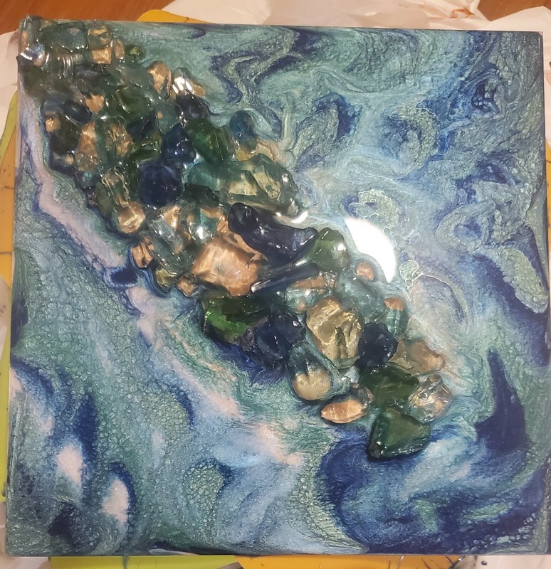 Resin Poured Painting on Wood Panel 12×12″
