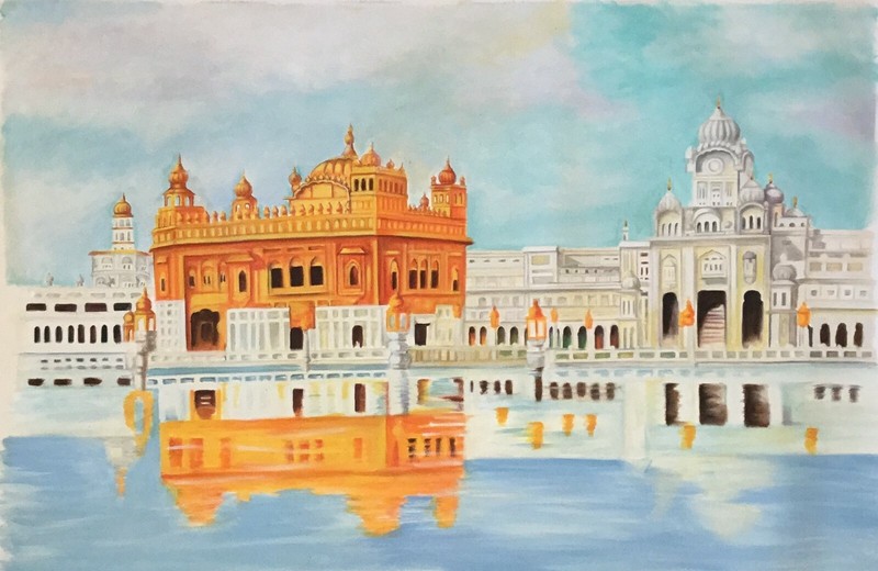 Golden Temple Painting Handmade Ethnic Harmandir Sahib Sikh Gurdwara Punjab Art