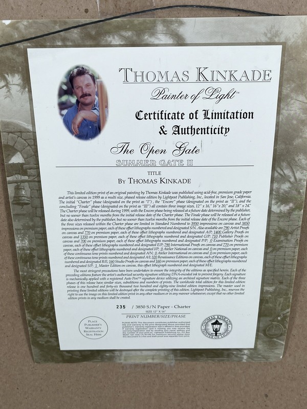 THOMAS KINKADE "The Open Gate" Summer Gate II Limited Edition 235 / 3850 COA gallery