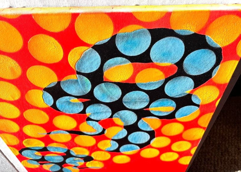 Patrick Warner 90s Original Abstract Painting with Serpents & Circles Red & Gold gallery