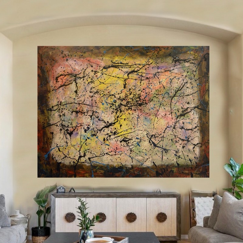 Jackson Pollock Style Giant Canvas Painting 84”X62” (7 Foot) Abstract Modern XL