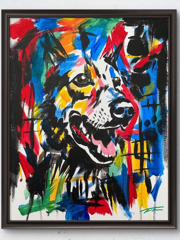 Happy Dog Pooch Colorful Abstract Modern Original Art 14×11 Canvas