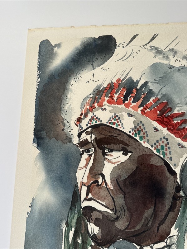 Native American Indian Paintinf Portrait Chief With Headdress Vintage Sanchez gallery