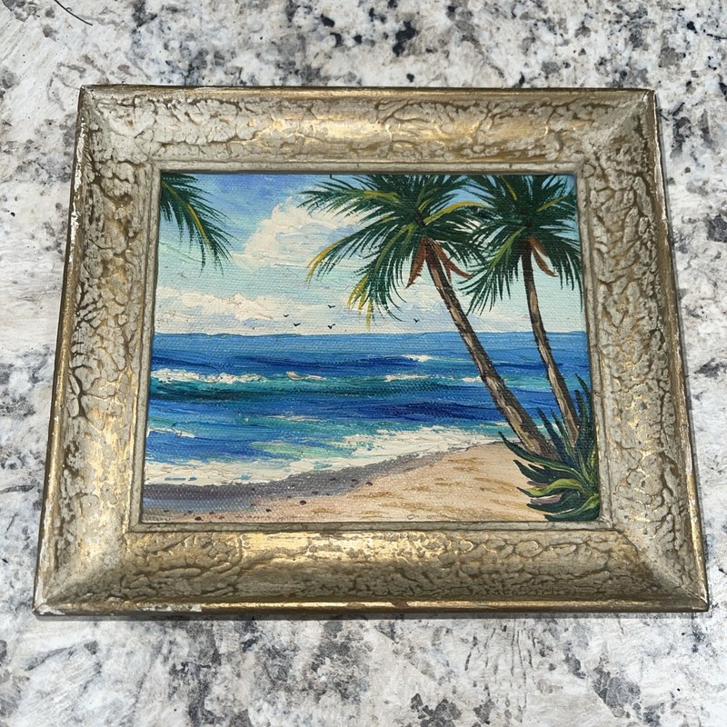 MARIE WARE Original Oil Painting Surf & Palms Oahu Hawaii Vintage Framed Art