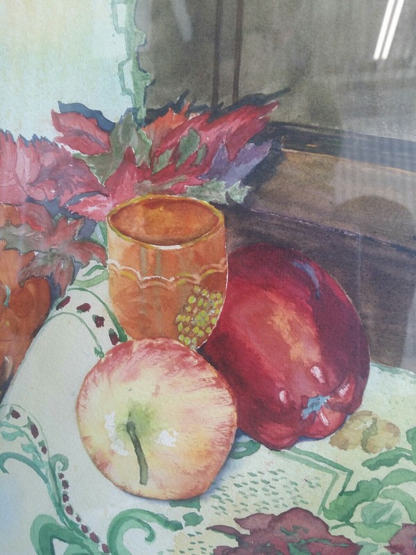 CHARMING WATERCOLOR STILL LIFE "WINE & TAPESTRY" COLO ARTIST MARY CARLSON BASS! gallery