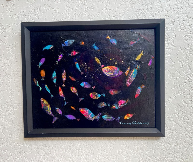 10x8 Original Acrylic Fish Painting Contemporary Fine Art with Collage Effect gallery
