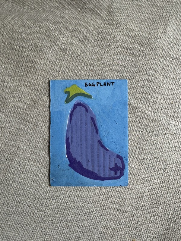 ACEO Original Acrylic Eggplant Veggie Cute Art by Bri Sander 3.5 x 2.5" OOAK ATC gallery