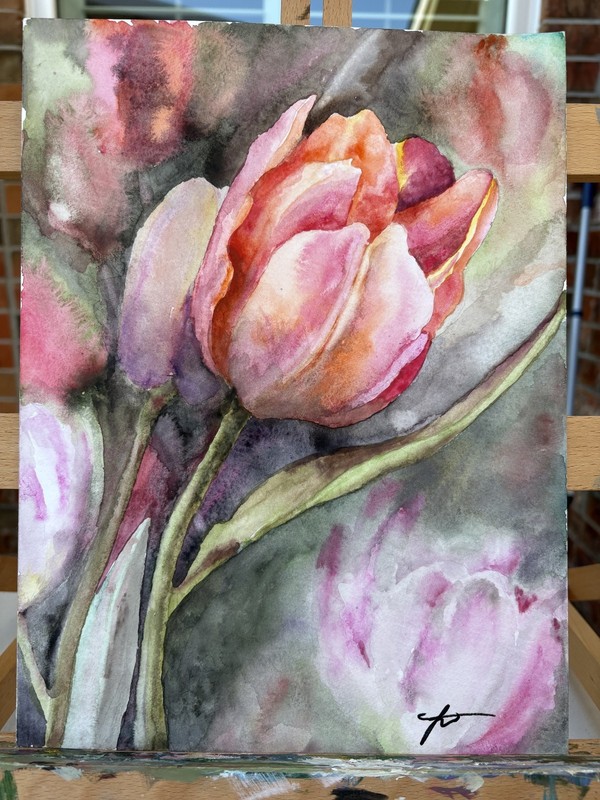 Hand-painted Tulip Flower – Watercolor Original Painting -One-of-a-kind