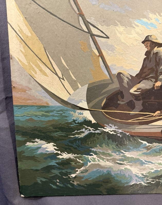 LARGE Vintage Nautical Paint by Number Painting Stormy Fishing Scene gallery