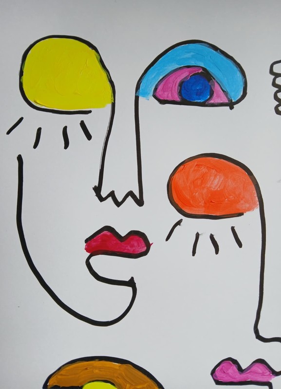 Minimalist/Abstract 9 x 12 Two Friends Signed Colorful Hand Made Art Painting gallery