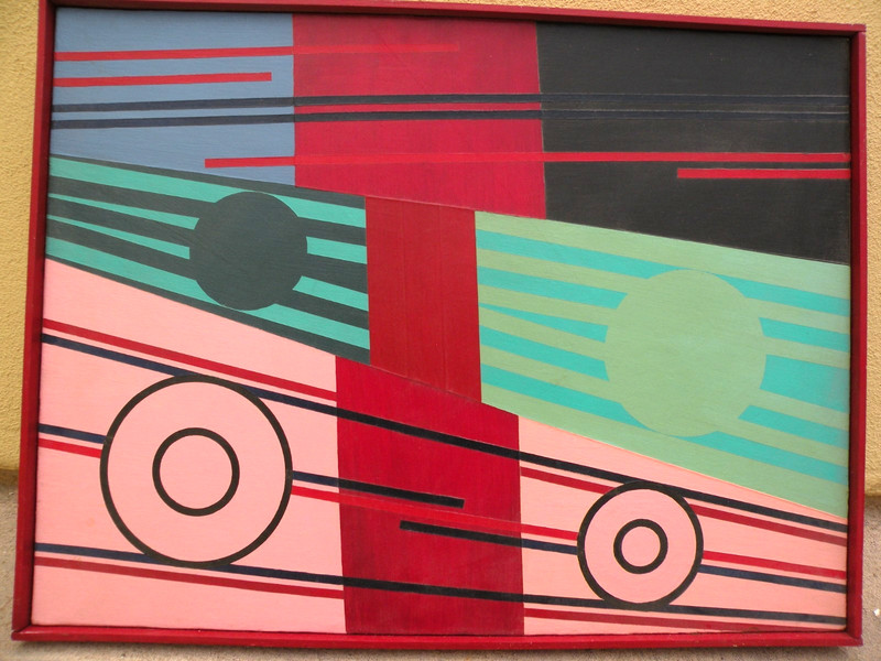 Mid Century vintage hard edge abstract painting signed John Molino